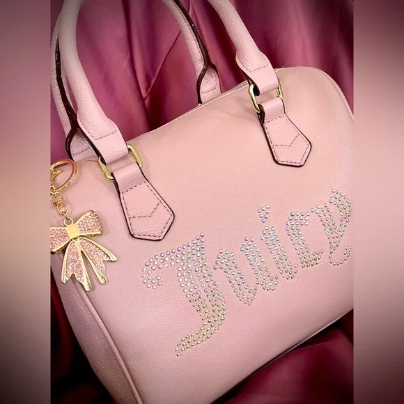Juicy Couture ‘Be Classic’ Dusty Blush Rhinestone Satchel Crossbody Bag & Charm - Picture 2 of 14